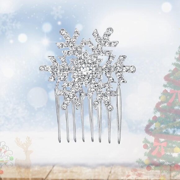 Winter Snowflake Hair Comb Crystal Alloy Bead Side Accessory for Women - Picture 4 of 7